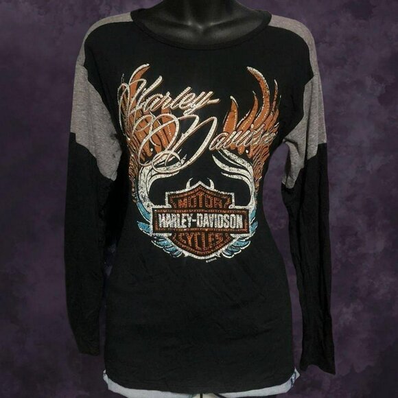 Harley Davidson Rhinestone Raglan - Picture 1 of 7